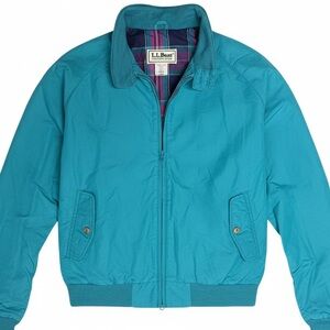 Vintage L.L. Bean Teal Nylon Bomber Jacket Large USA Made 90s Madras Plaid Lined